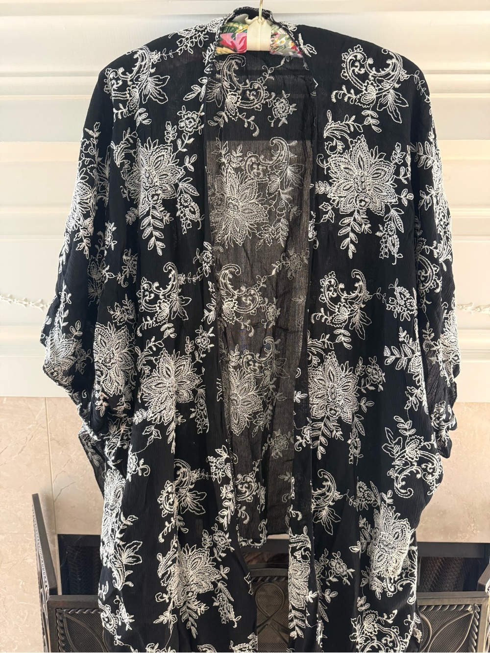 Karen Kane Black Sheer Embroidered Floral Kimono- 2X